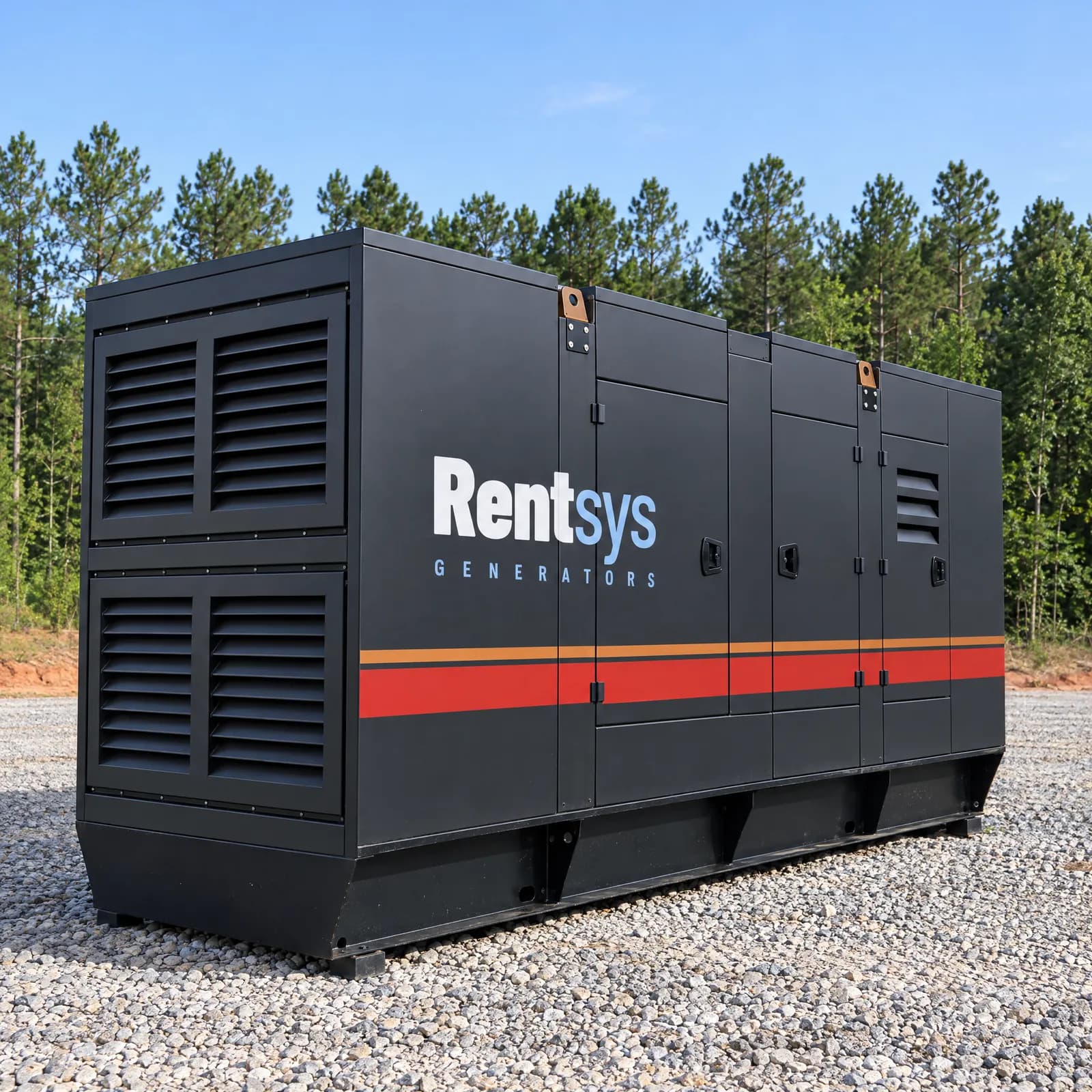 Rentsys industrial enclosed generator on a gravel yard